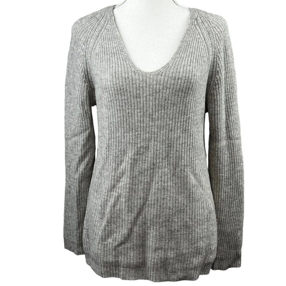 Allaway 100% Cashmere Gray V Neck Sweater Size M Shaker Knit - Picture 1 of 11